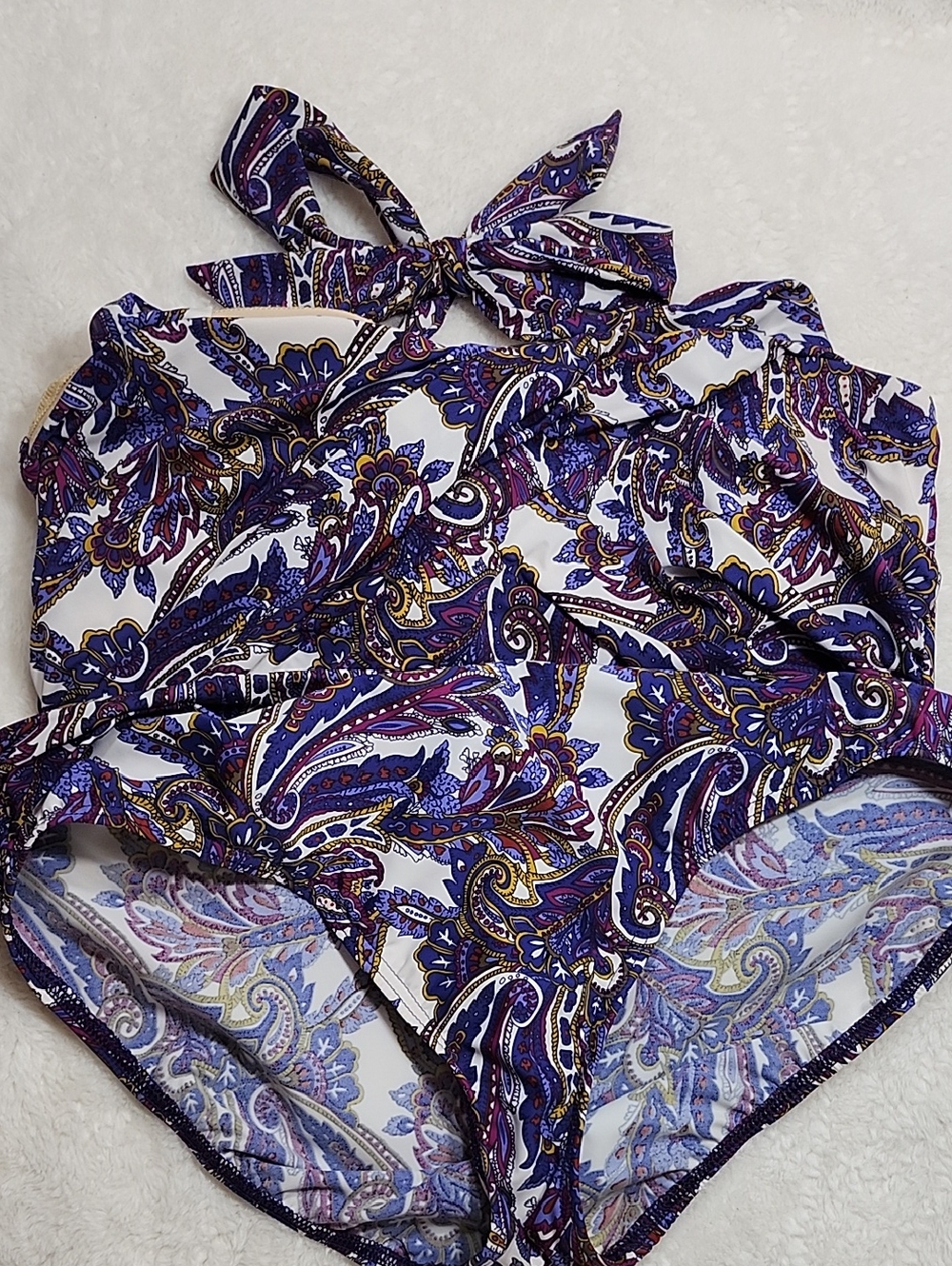 Lands’End Swimsuit OnePiece Ruched Wrapped Slimming Soft Cup Wireless Paisley 14 - Picture 16 of 16